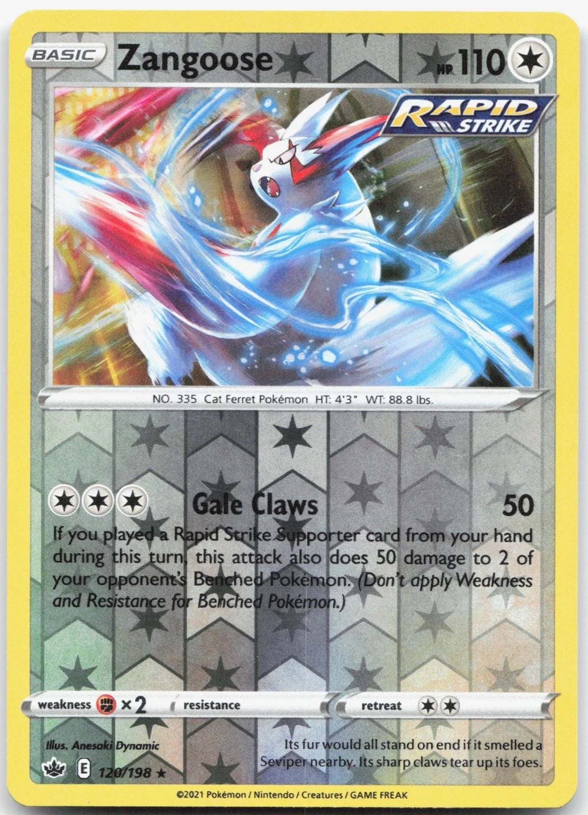 120/198 Zangoose (Rare reverse holo) (Chilling Reign) Pokémon card (English)
